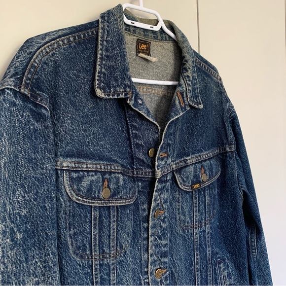 Vintage 1980s Lee Riders Dark Rinse Acid Washed Jean Denim Jacket Sz L Unisex - Picture 6 of 16